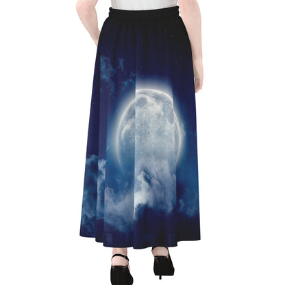 Night Sky Full Moon Print Chiffon Maxi Skirt