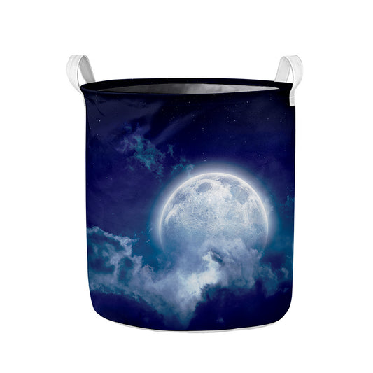 Night Sky Full Moon Print Collapsible Laundry Basket