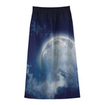 Night Sky Full Moon Print Cotton Front Slit Maxi Skirt