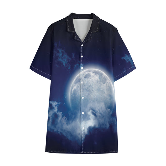 Night Sky Full Moon Print Cotton Hawaiian Shirt