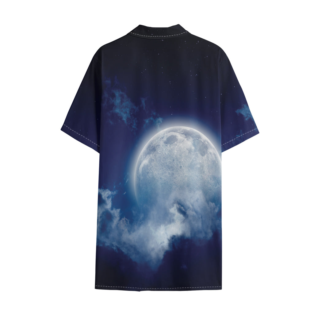 Night Sky Full Moon Print Cotton Hawaiian Shirt