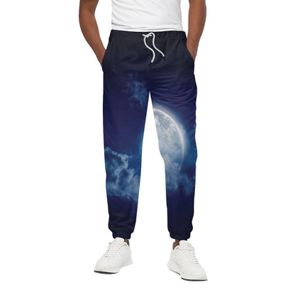 Night Sky Full Moon Print Cotton Pants