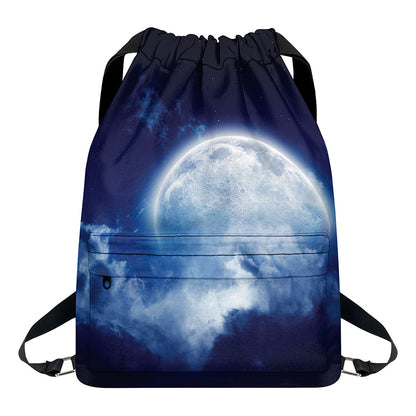 Night Sky Full Moon Print Drawstring Backpack