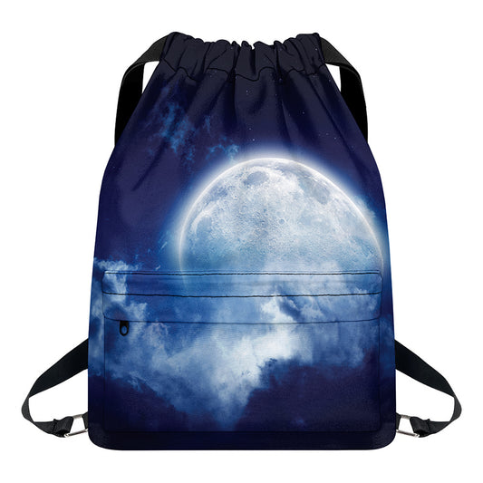Night Sky Full Moon Print Drawstring Backpack