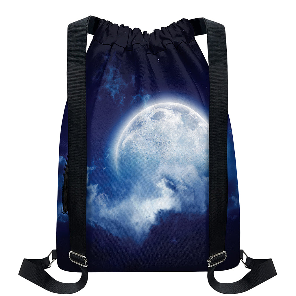Night Sky Full Moon Print Drawstring Backpack
