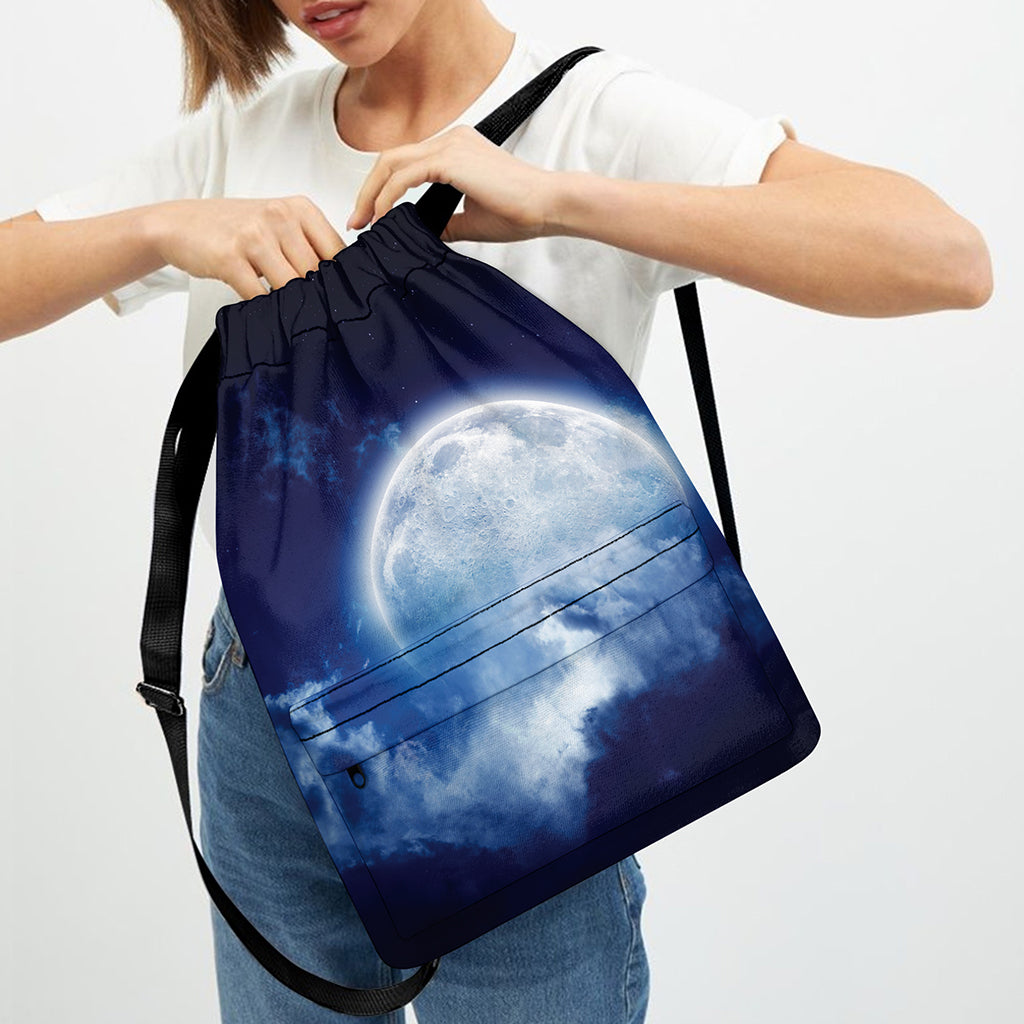 Night Sky Full Moon Print Drawstring Backpack