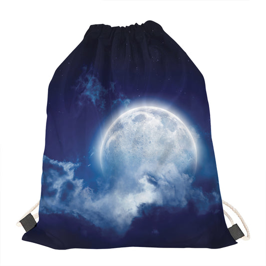 Night Sky Full Moon Print Drawstring Bag