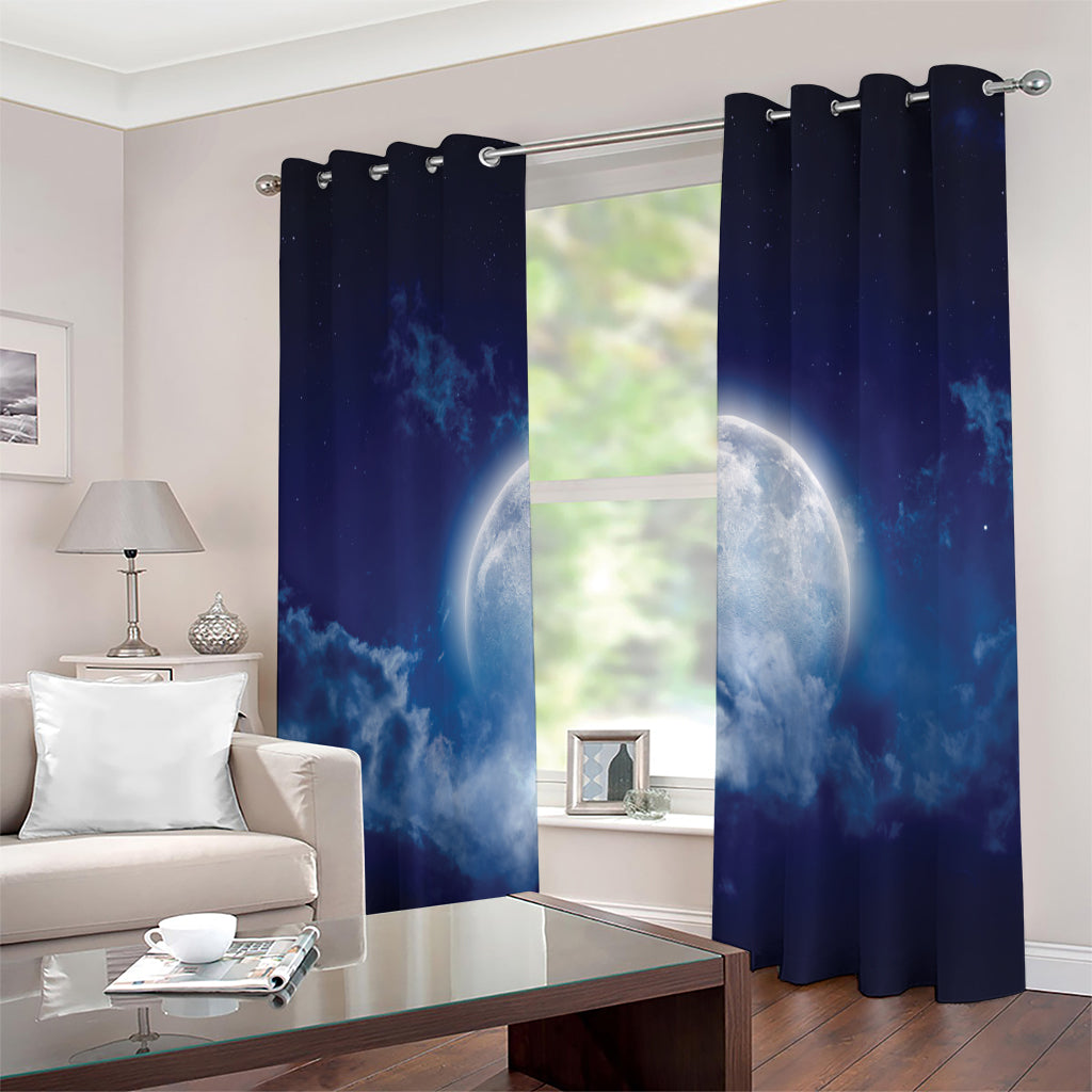 Night Sky Full Moon Print Extra Wide Grommet Curtains