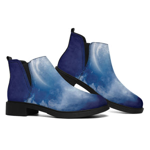 Night Sky Full Moon Print Flat Ankle Boots