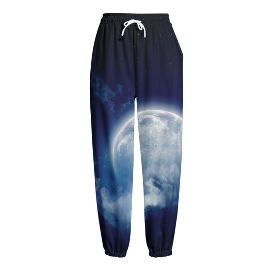 Night Sky Full Moon Print Fleece Lined Knit Pants
