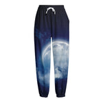 Night Sky Full Moon Print Fleece Lined Knit Pants