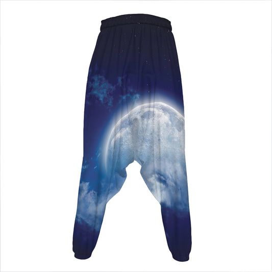 Night Sky Full Moon Print Hammer Pants