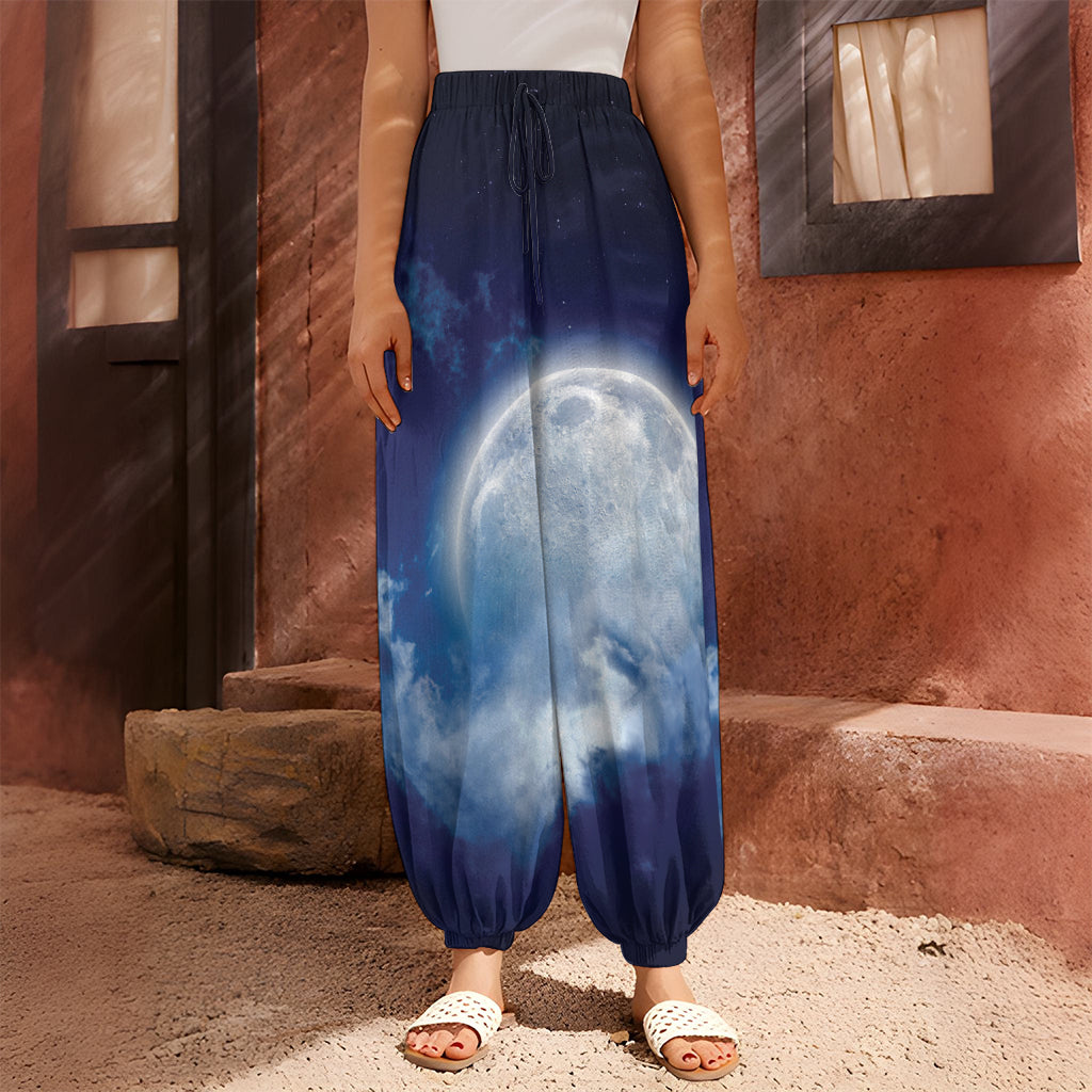 Night Sky Full Moon Print Harem Pants