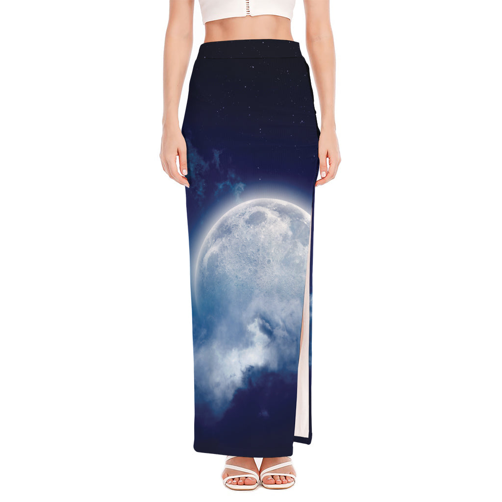 Night Sky Full Moon Print High Slit Maxi Skirt