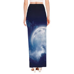 Night Sky Full Moon Print High Slit Maxi Skirt