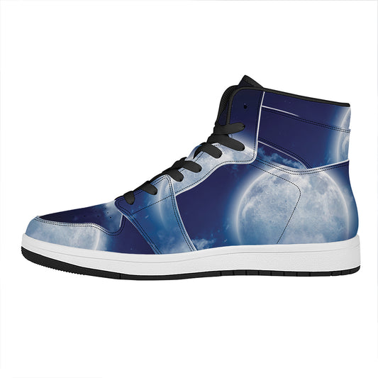 Night Sky Full Moon Print High Top Leather Sneakers