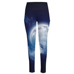 Night Sky Full Moon Print High-Waisted Pocket Leggings