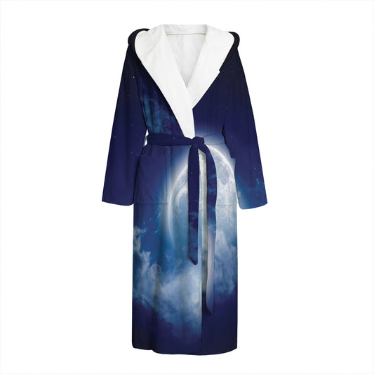 Night Sky Full Moon Print Hooded Bathrobe
