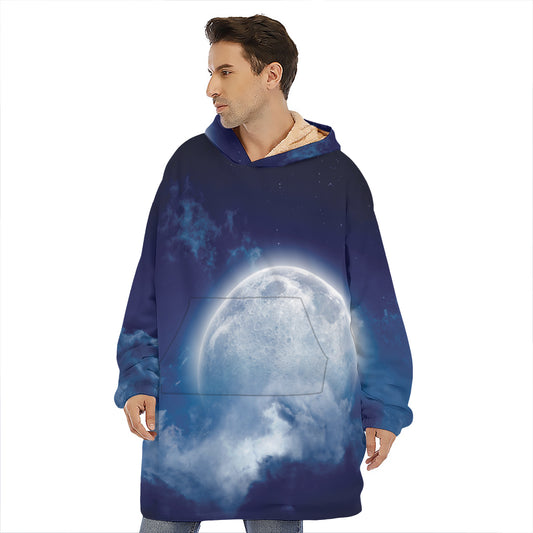 Night Sky Full Moon Print Hoodie Blanket