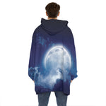 Night Sky Full Moon Print Hoodie Blanket