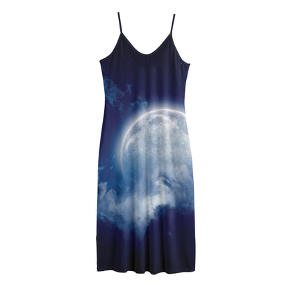 Night Sky Full Moon Print Jersey Midi Cami Dress