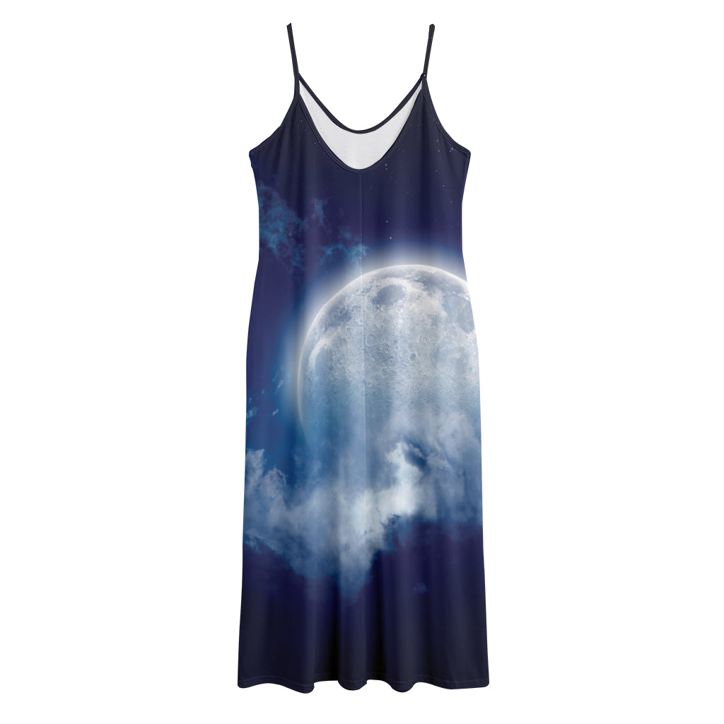 Night Sky Full Moon Print Jersey Midi Cami Dress