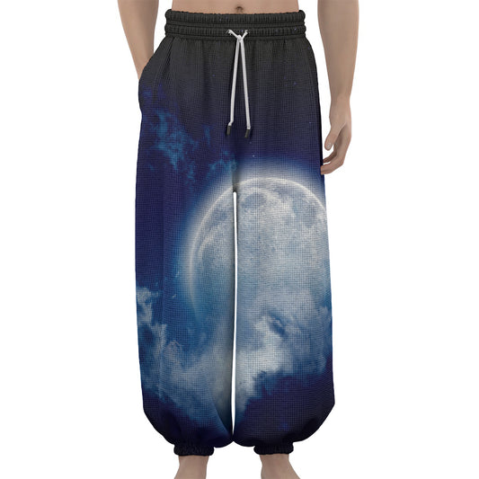Night Sky Full Moon Print Lantern Pants