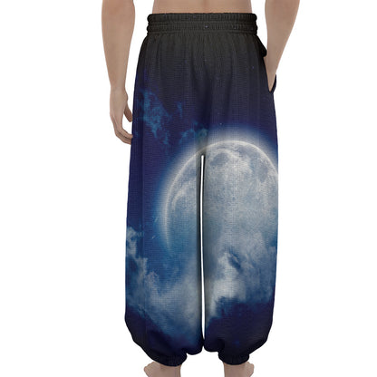 Night Sky Full Moon Print Lantern Pants