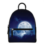 Night Sky Full Moon Print Leather Backpack