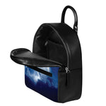 Night Sky Full Moon Print Leather Backpack