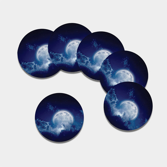 Night Sky Full Moon Print Leather Coaster Set