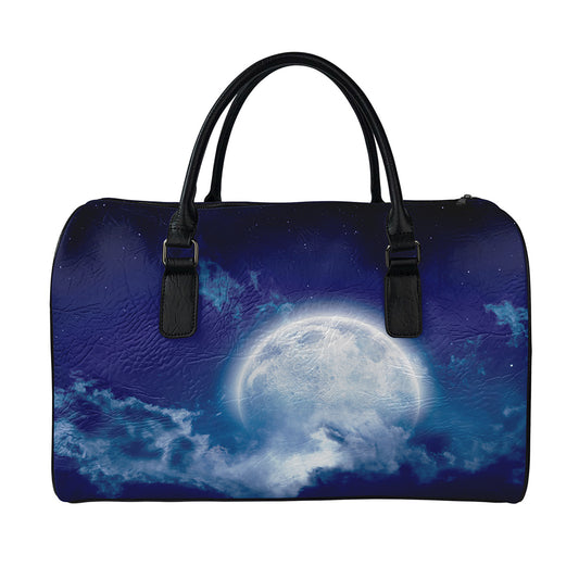 Night Sky Full Moon Print Leather Duffle Bag