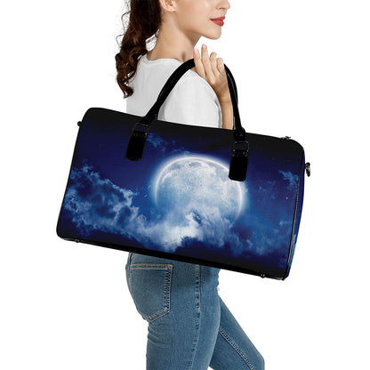 Night Sky Full Moon Print Leather Duffle Bag