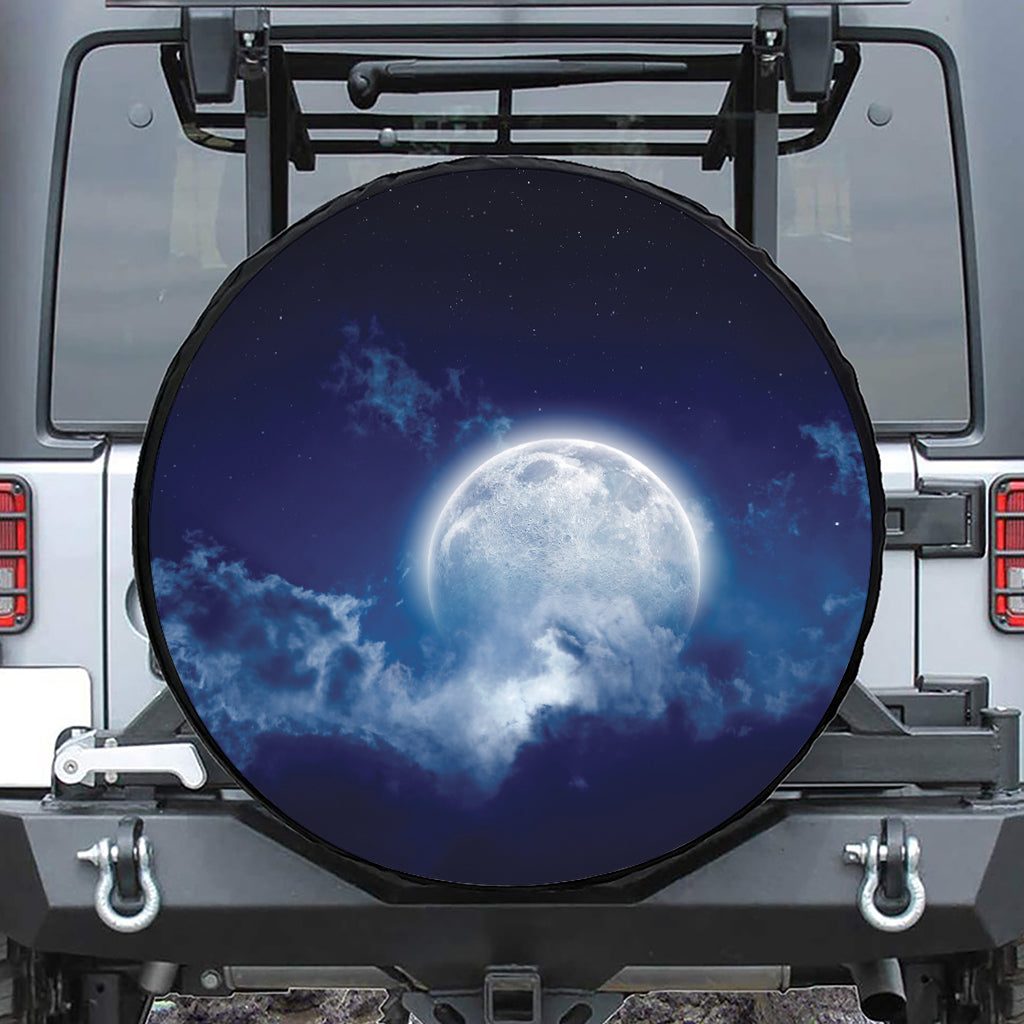 Night Sky Full Moon Print Leather Spare Tire Cover