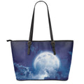 Night Sky Full Moon Print Leather Tote Bag With Zipper