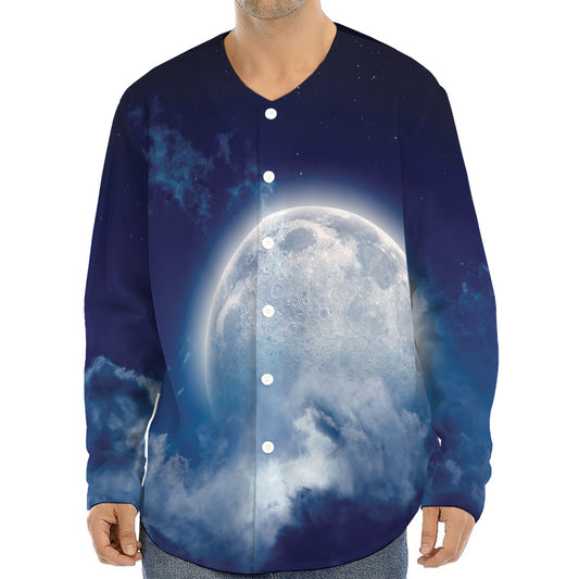 Night Sky Full Moon Print Long Sleeve Baseball Jersey