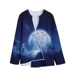 Night Sky Full Moon Print Long Sleeve Short Coat