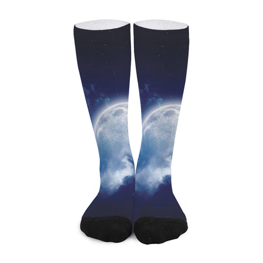 Night Sky Full Moon Print Long Socks