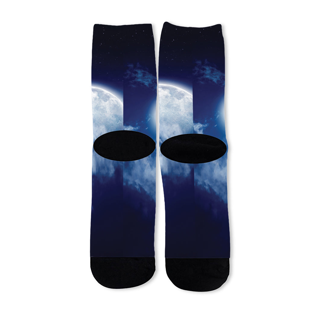 Night Sky Full Moon Print Long Socks