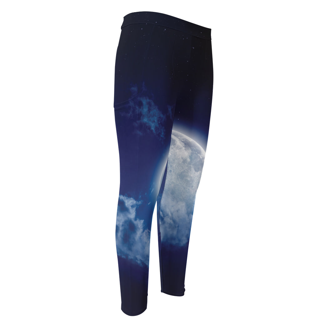 Night Sky Full Moon Print Men's Compression Pants