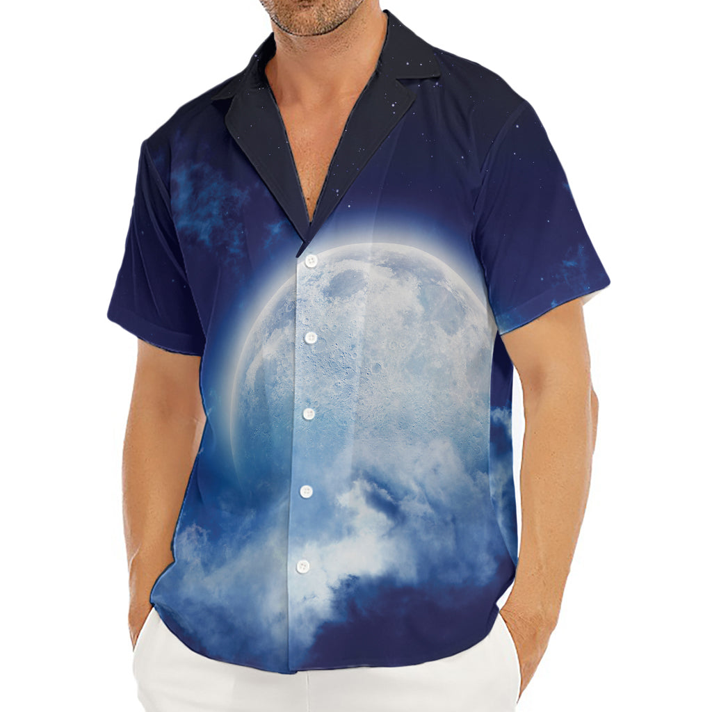 Night Sky Full Moon Print Men's Deep V-Neck Shirt