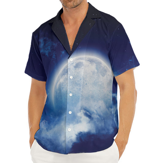 Night Sky Full Moon Print Men's Deep V-Neck Shirt