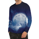 Night Sky Full Moon Print Men's Long Sleeve Rash Guard