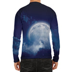 Night Sky Full Moon Print Men's Long Sleeve Rash Guard