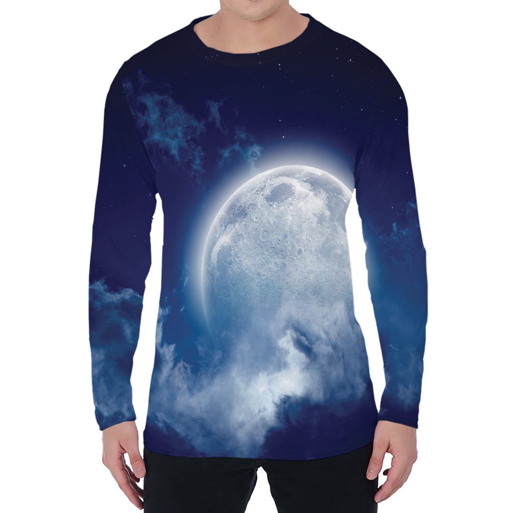 Night Sky Full Moon Print Men's Long Sleeve T-Shirt