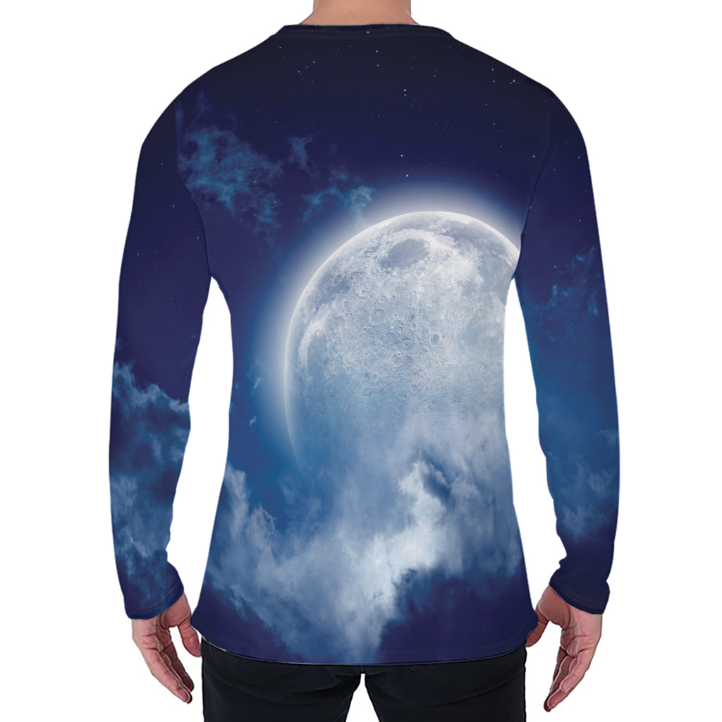Night Sky Full Moon Print Men's Long Sleeve T-Shirt