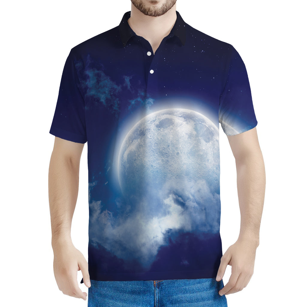 Night Sky Full Moon Print Men's Polo Shirt