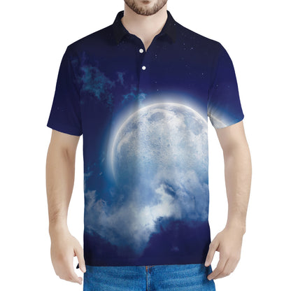 Night Sky Full Moon Print Men's Polo Shirt