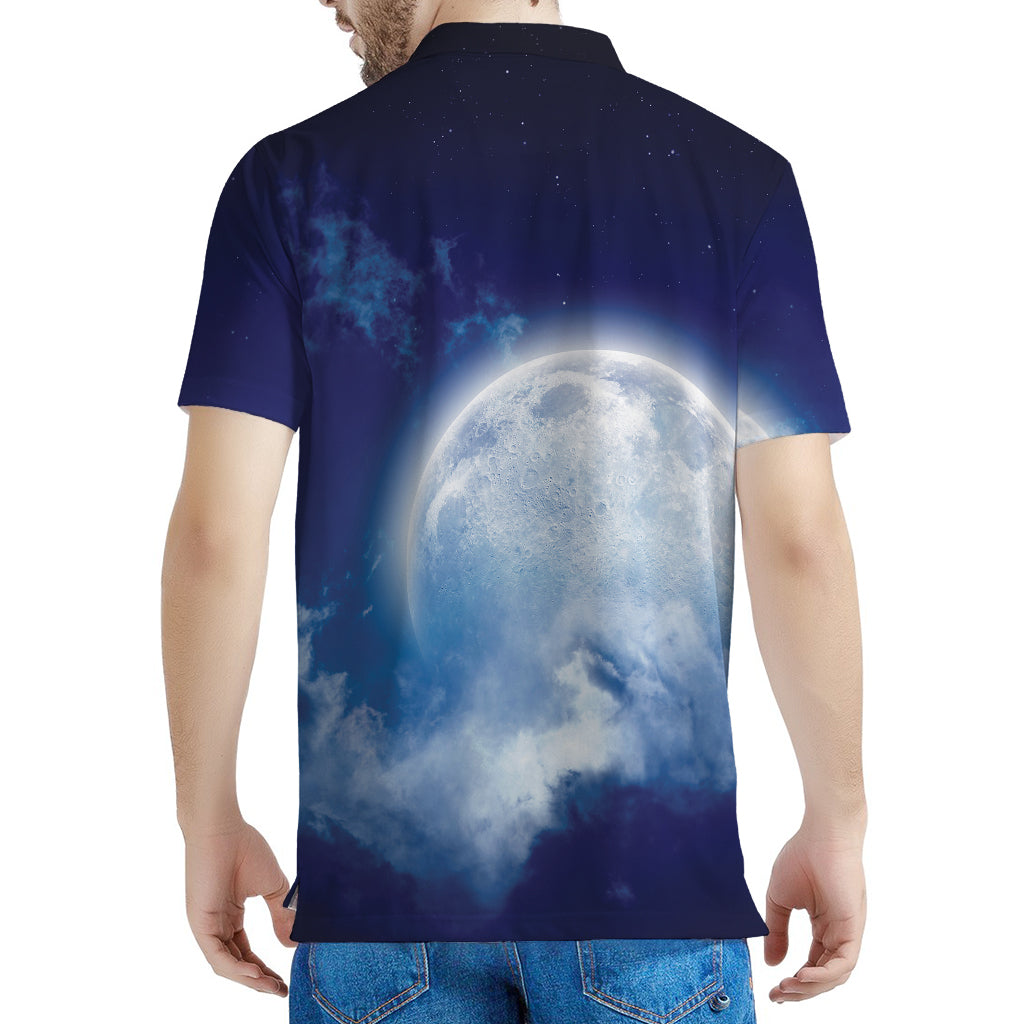 Night Sky Full Moon Print Men's Polo Shirt