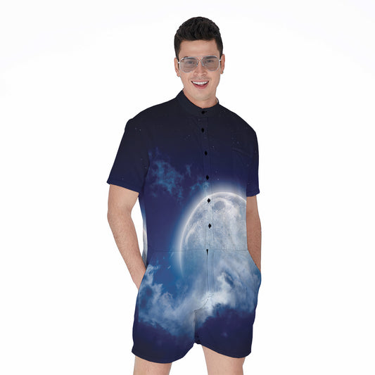 Night Sky Full Moon Print Men's Rompers